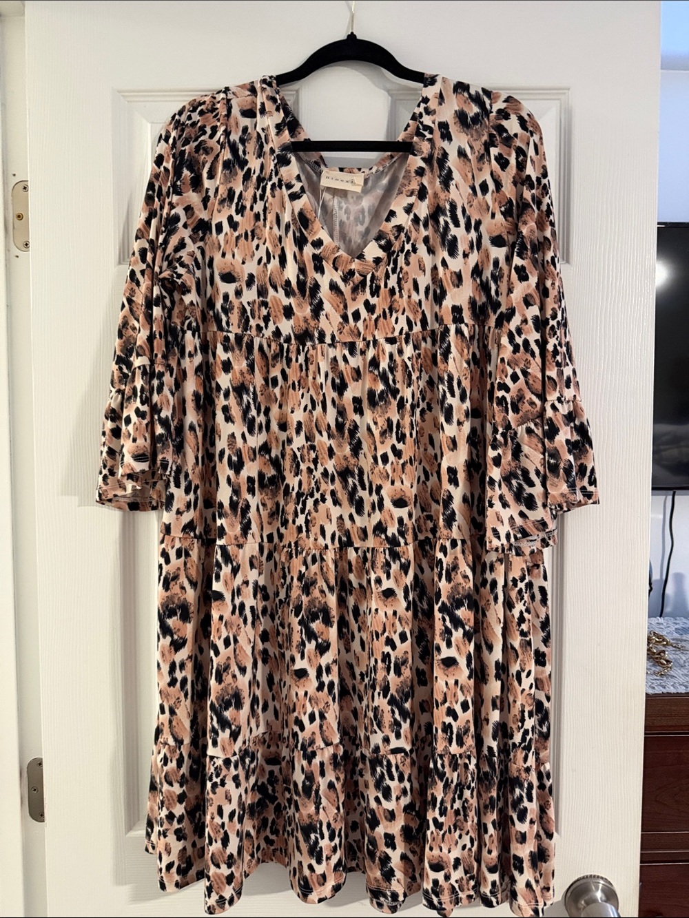 Leopard Print V-Neck Mini Dress in Brown and Black